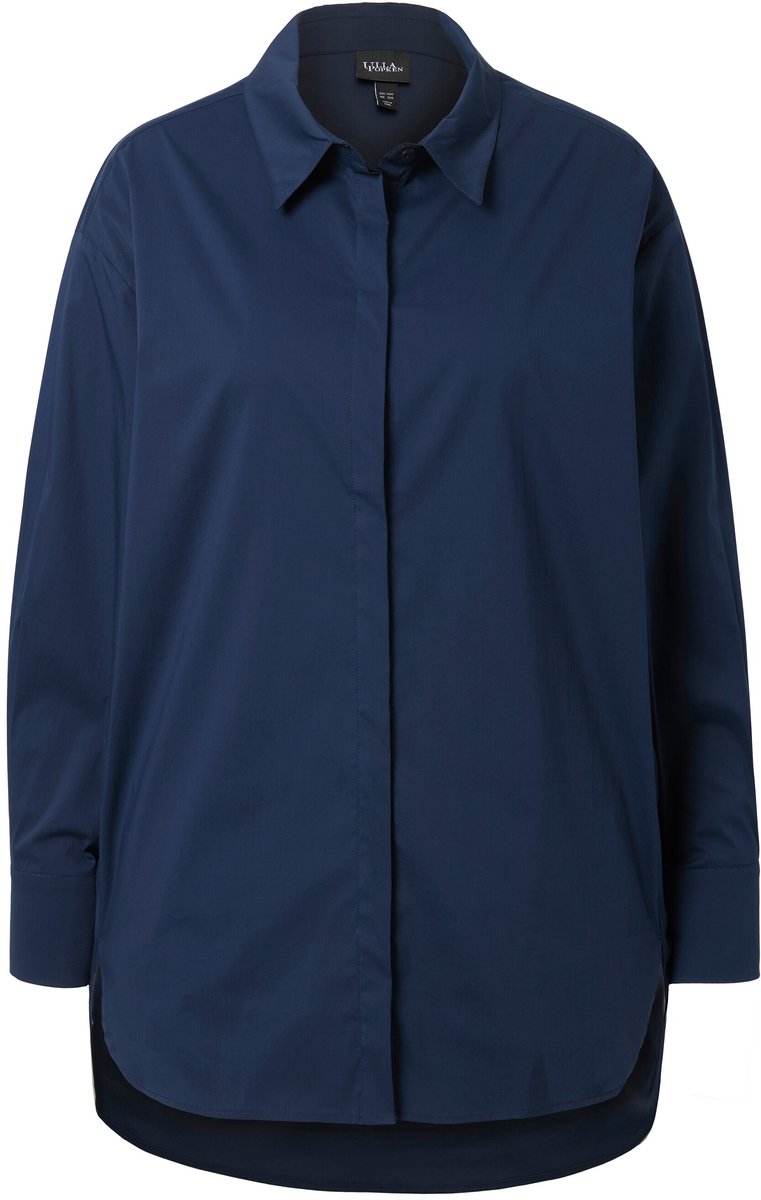 Ulla Popken - Dames - Overhemdblouse oversized lange mouw - Marine - Maat 50+