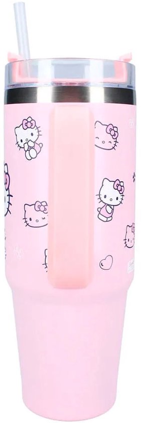 Roze drinkbeker met Hello Kitty print, inclusief rietje.