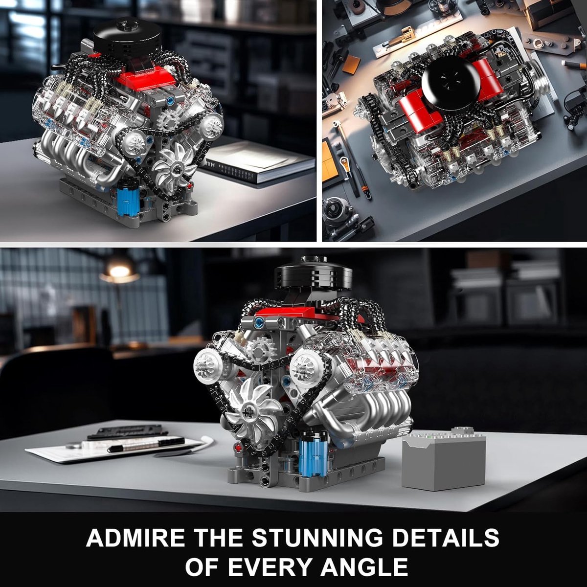 Mould King 10171 Icons Technic V8 formule 1 motor | F1 speed champions modelbouw | Creator classic bouwpakket compatibel met lego | Technische speelgoed ideas voor expert volwassenen & kinderen | Bouwdoos met 535 bouwstenen — afbeelding 10