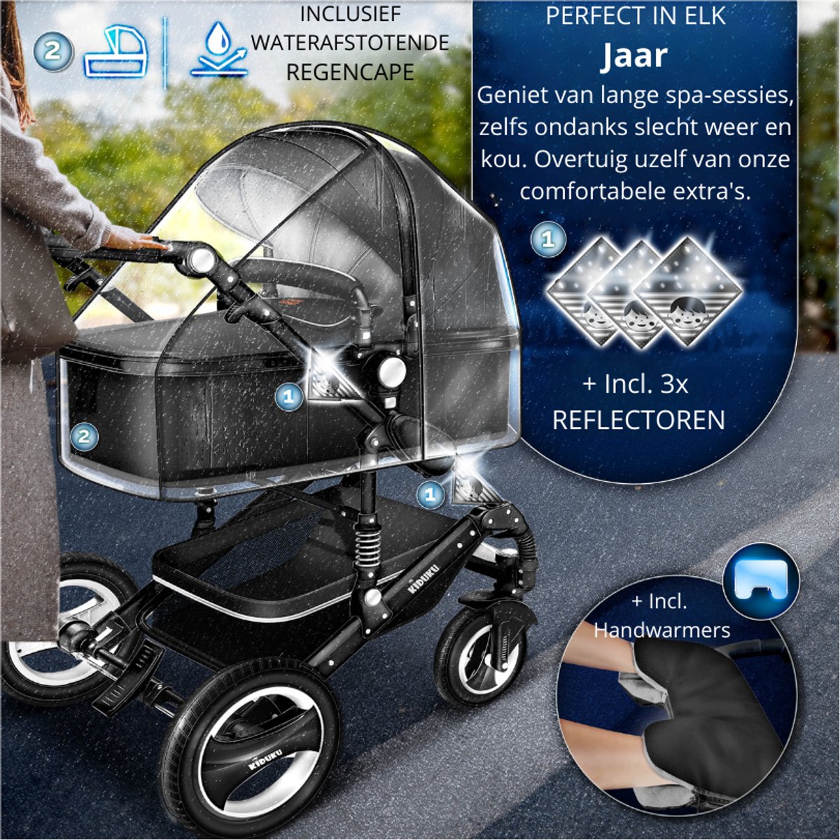 Buggy-Kinderwagen 3 in 1-kinderwagens Complete Set -One -Click Opvouwbare Kinderwagen-Kinderwagen Set voor Baby's Pasgeborenen XXL Set-(Blauw / Zwart). – foto 2