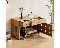 OKWISH Kattentoiletkast – Onzichtbaar Kattentoilet – 100×45×66 cm – 2 Lades – Afneembare Zandopvangplaat – Met Ventilatiegaten – MDF Natuurkleur