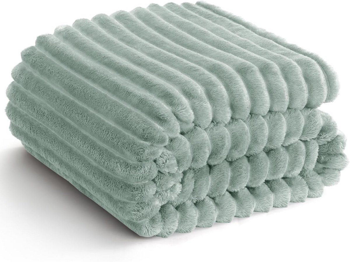 Extra Grote Fleece Deken 220 x 240 cm Zacht en Warm Flanel Plaid voor Bank en Bed in Groen