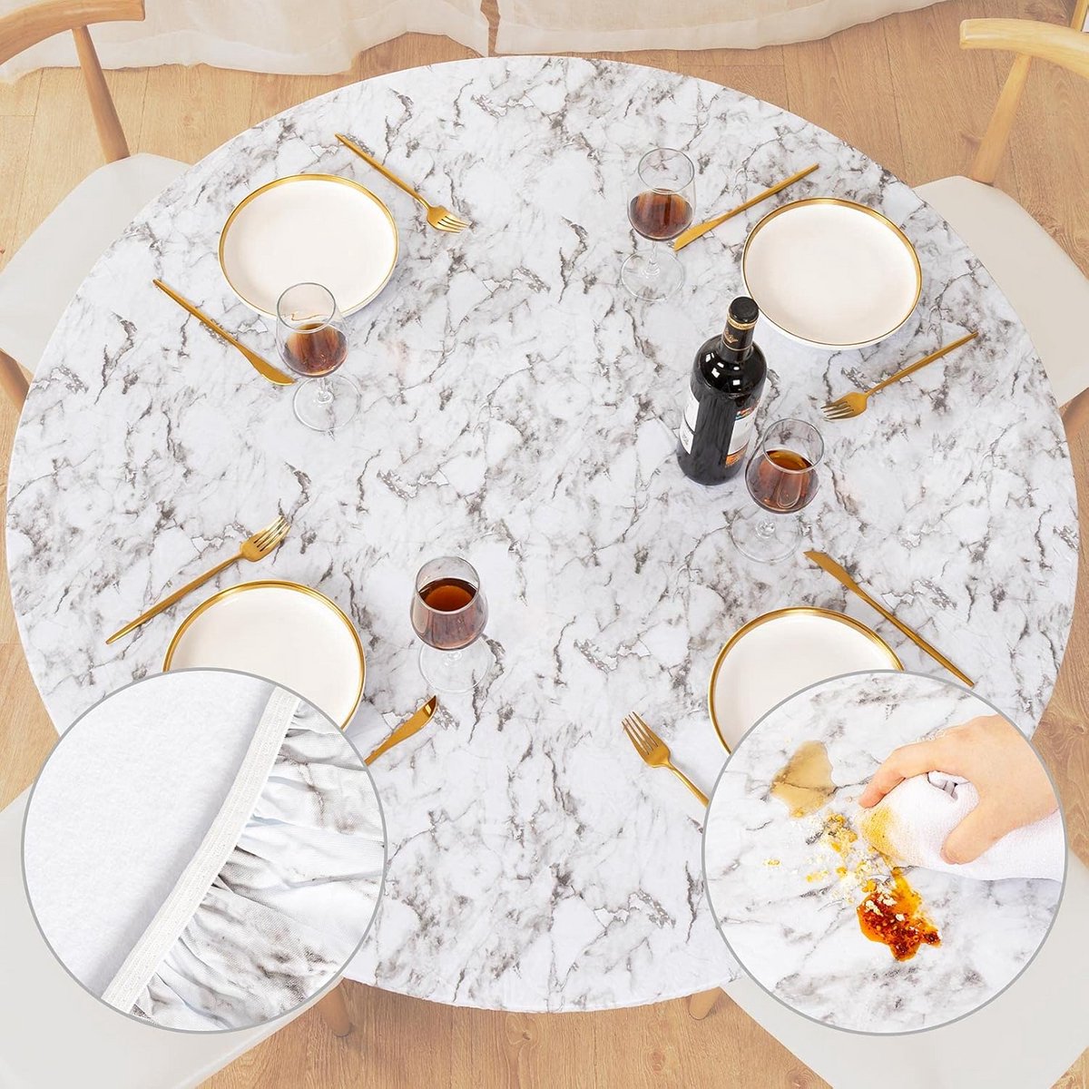 Rond Tafelkleed met Elastische Rand - Waterdicht Vinyl en Afveegbaar