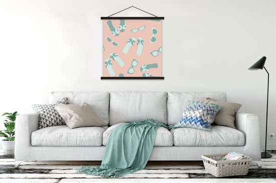 Porte-affiche avec affiche - Affiche scolaire - Été - Slippers - Lunettes de soleil pour femmes - 90x90 cm - Lattes noires