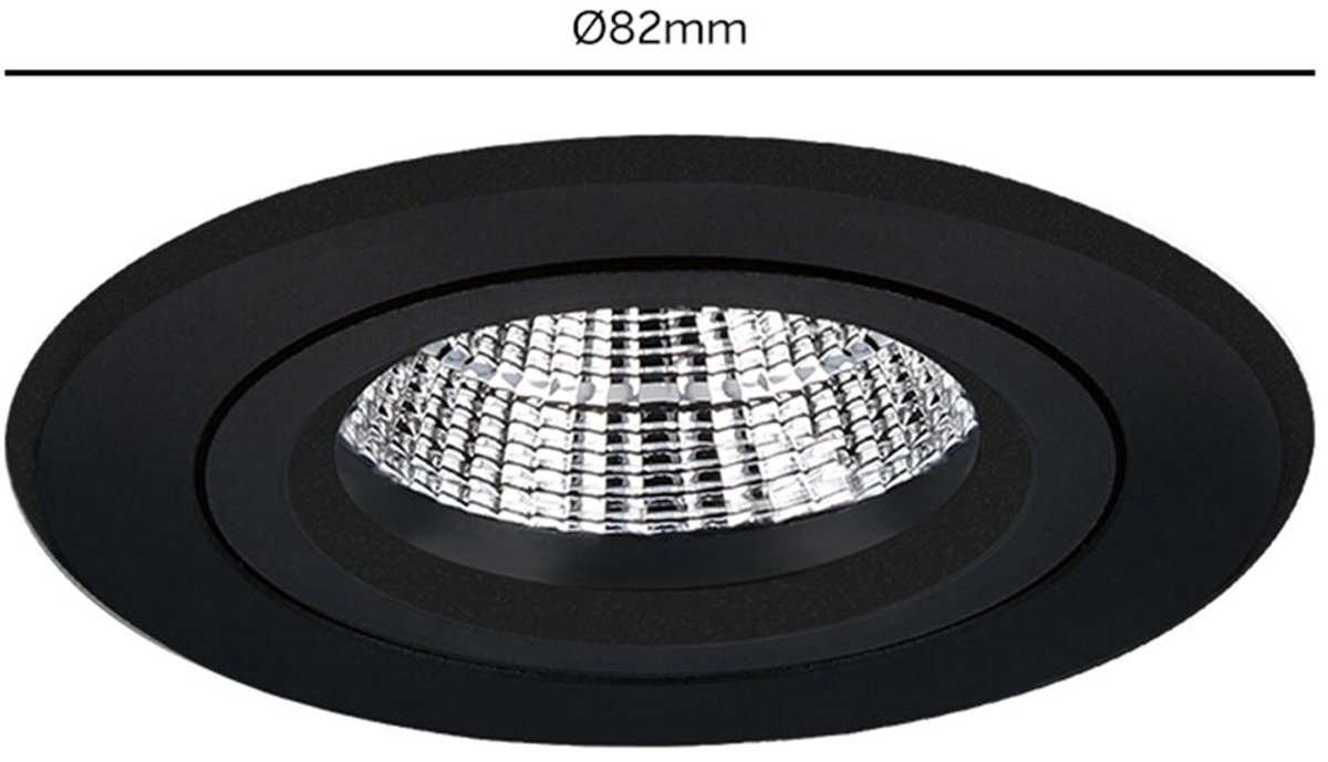 Verona - Inbouwspot Zwart Rond - Kantelbaar - 1 Lichtpunt - Ø 82mm - Bladveren