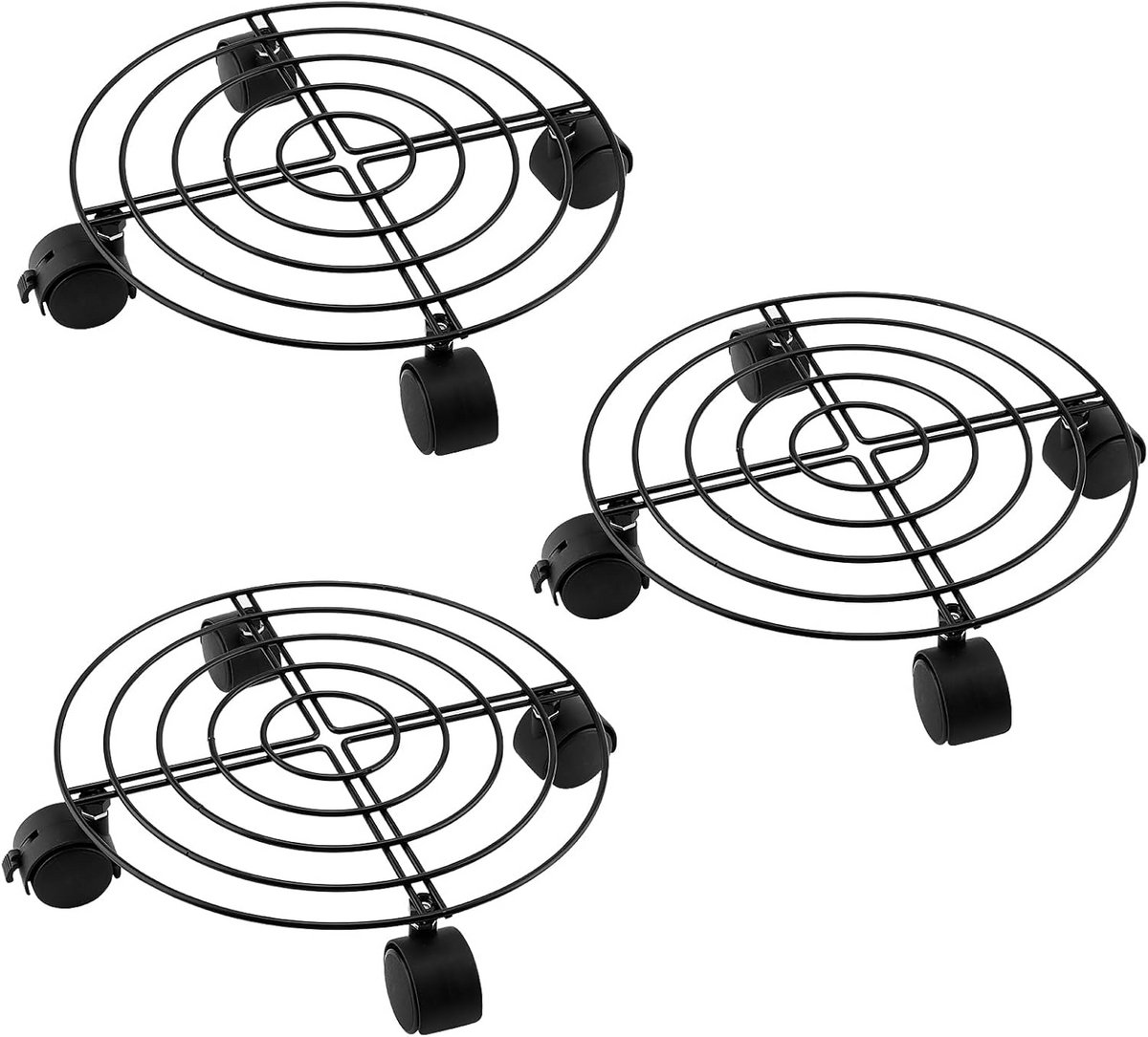 3x Ronde Plantenroller Metaal 27 cm - Bloem- & Plantenbak Verrijdbaar Onderzetter met Wielen