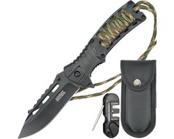 AdroitGoods Tactisch zakmes met paracordhandvat – incl. hoes en slijptool - Opvouwbaar outdoor-mes met 3Cr13 staal, 19 cm totaalformaat, 9 cm lemmet, 3.5 mm dikte, 58 HRC hardheid - Ideaal voor kamperen, bushcraft en outdoor