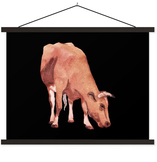 Porte-affiche avec affiche - Affiche scolaire - Vache - Marron - Macro - 40x30 cm - Lattes noires