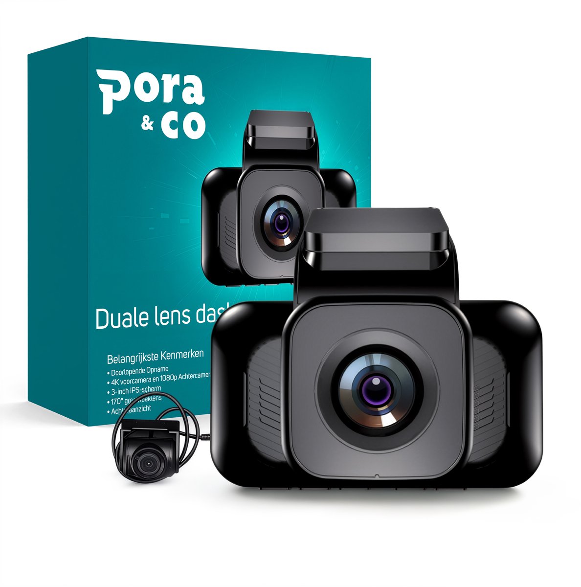 Pora&Co Dashcam 4K Ultra HD – 3 Inch LCD Scherm – Auto Camera met Nachtzicht & Loop Recording – foto 8