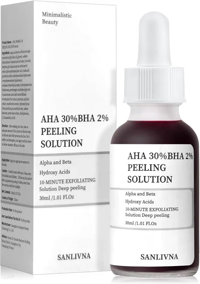 Krachtige 30% AHA + 2% BHA Peeling Oplossing voor Gezichtsserum - Poriënreiniger en Exfoliant