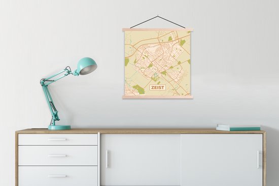 Support pour affiche avec affiche 90 x 90 cm - Affiche scolaire - Carte - Zeist - Vintage - Affiche textile - Lattes vierges