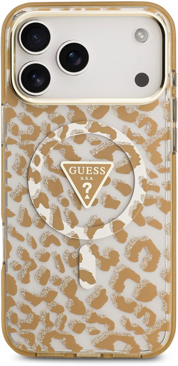 Guess Back Cover Case - iPhone 17 Pro - Brown - MagSafe - Leopard Glitter Edition