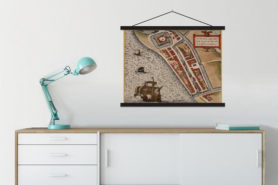 Plan de ville historique de la ville frisonne de Stavoren plaque scolaire lattes plates noir - Plan 60x45 cm - Tirage photo sur affiche textielposter (décoration murale salon / chambre)