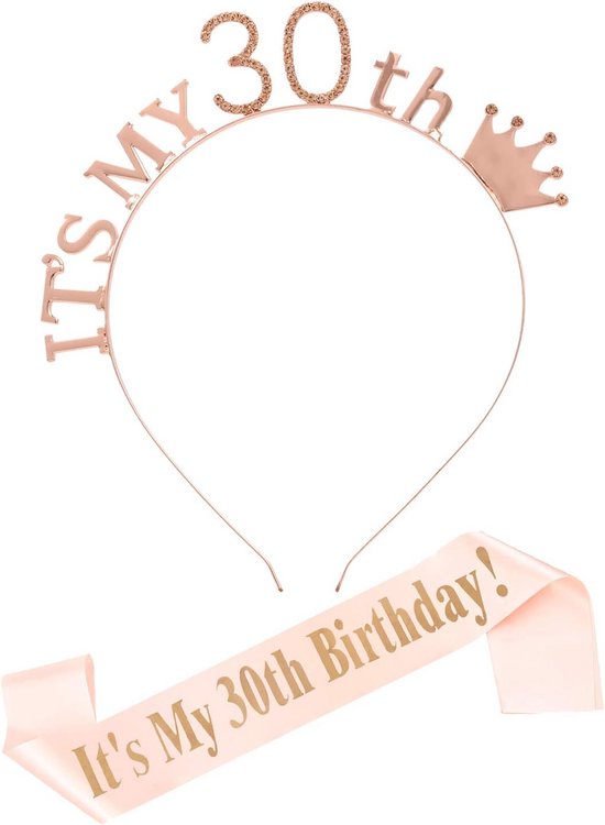 Leixi Verjaardag Queen Sjerp & Strass Tiara Kit - 21e 30e Verjaardagscadeaus Verjaardagssjerp voor Vrouwen Verjaardagsfeestartikelen ( Goud