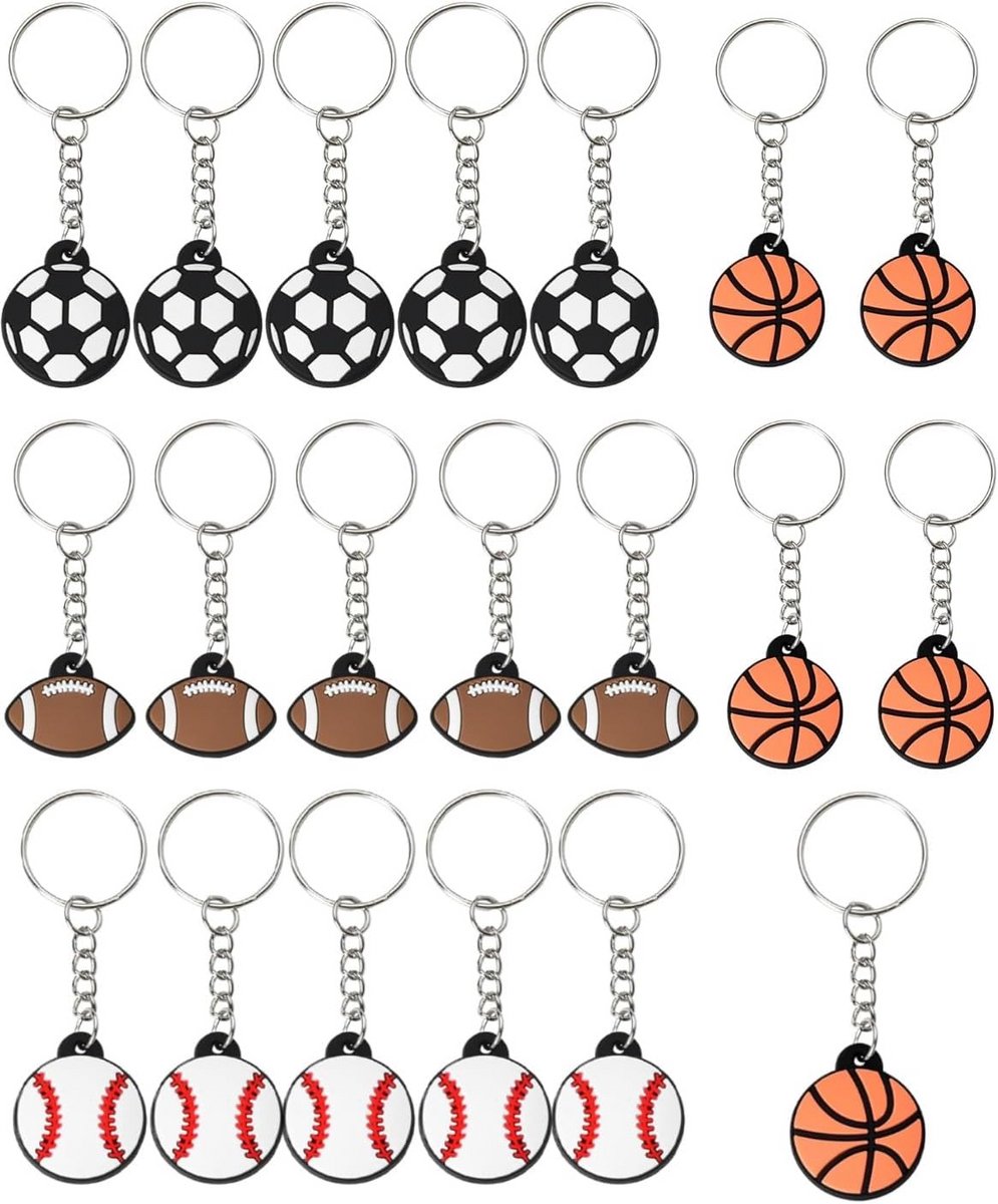 20 Stuks Mini Sport Sleutelhangers Voetbal & Diverse Ballen - Feestdecoratie & Kinder Cadeautjes
