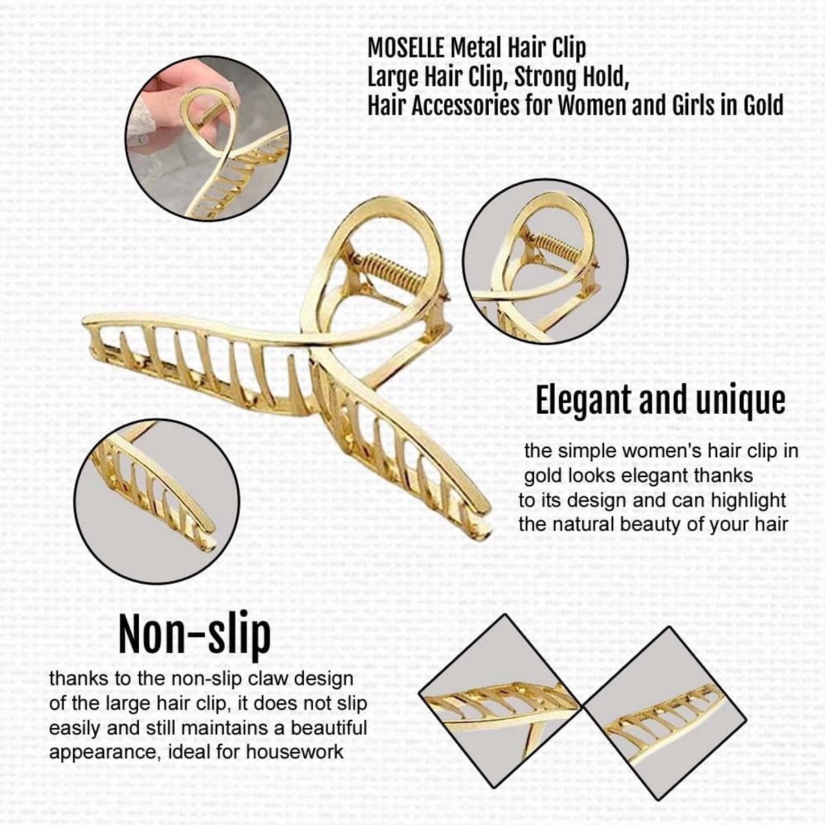 Grote Metalen Haarklem Goud - Sterke Haarspeld voor Dik Haar - Luxe Haaraccessoire