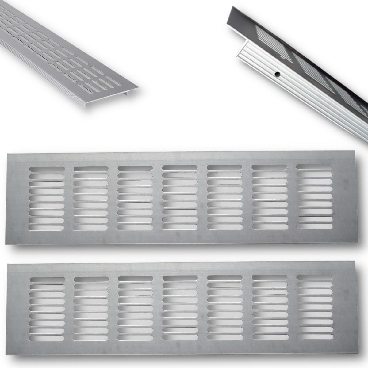 Set van 2x Ventilatie Rooster Aluminium 50x8 cm - Deurventilatie met Insectenhor
