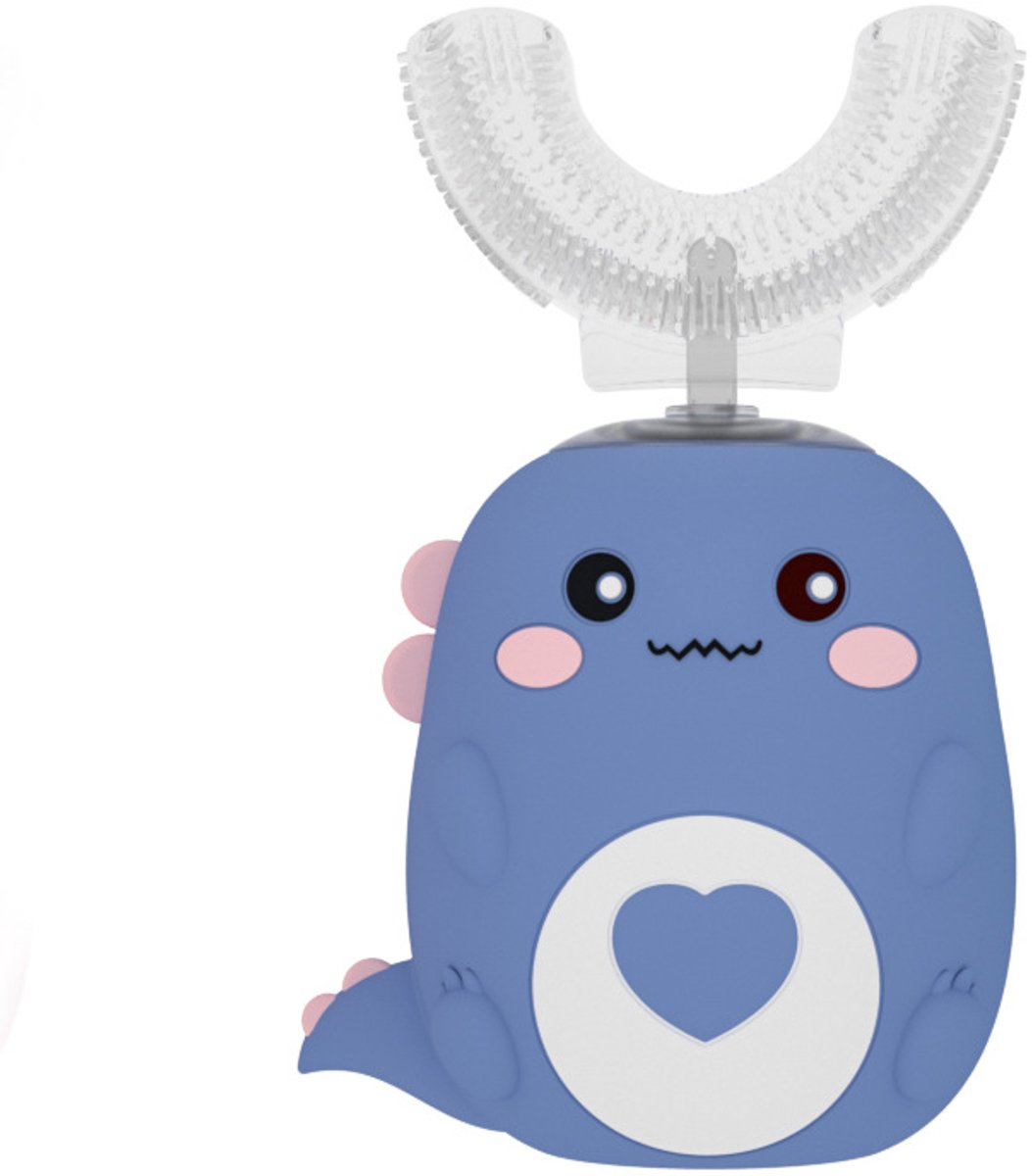 Ultrasone tandenborstel voor kinderen van 7-12 jaar, U-vormige elektrische tandenborstel, met cartoon dinosaurus design, waterdicht (blauw (leeftijd 7-12)).