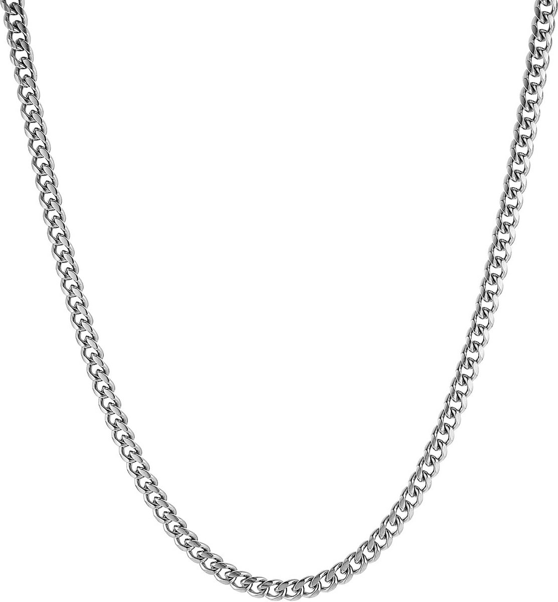 Cubaanse Heren Ketting Zilver RVS - Diamantgeslepen Schakelketting Hiphop Stijl 40-76 cm