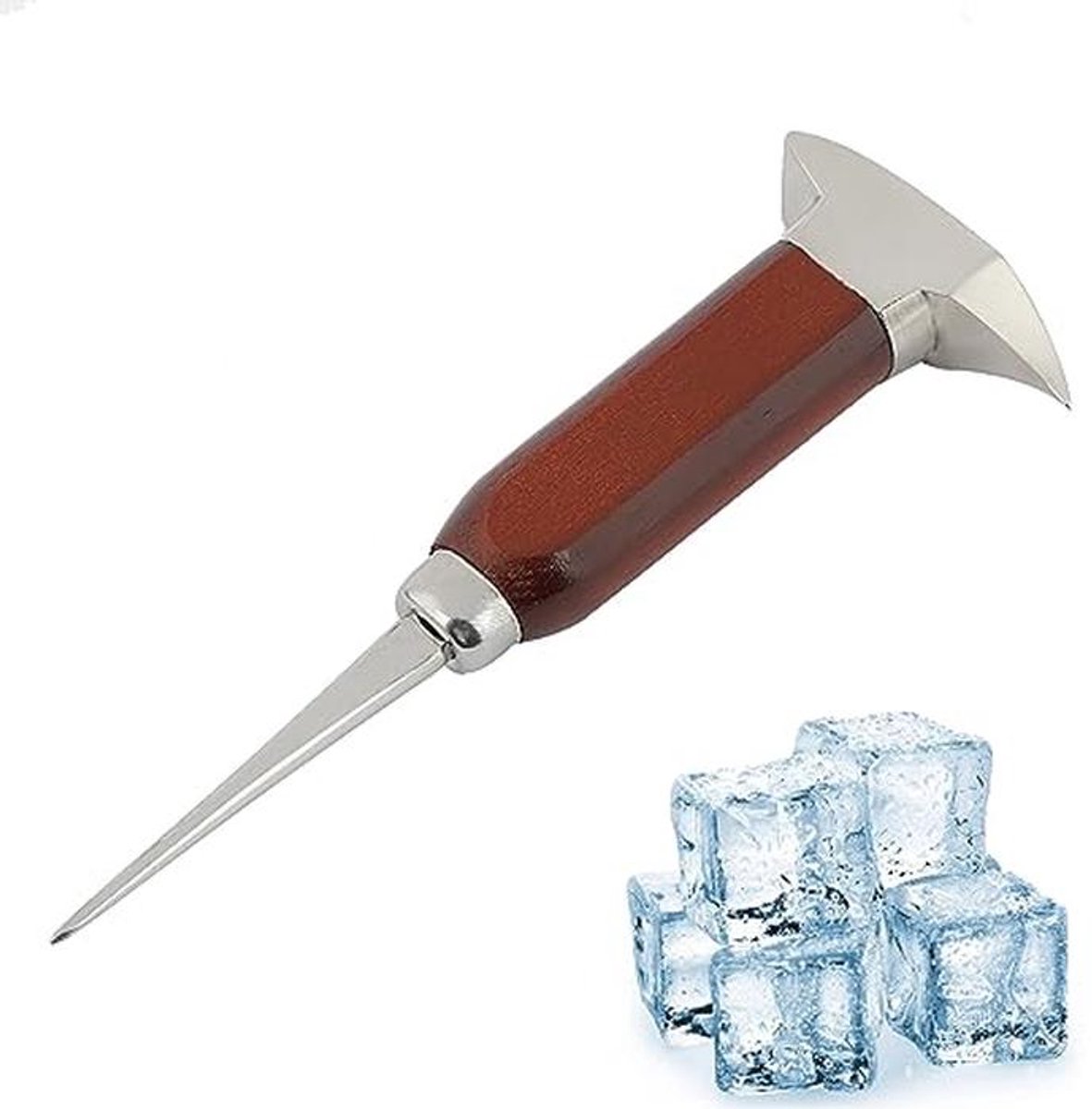 RVS IJs_picker met Houten Handle - Cocktail Tool voor Keuken en Bar
