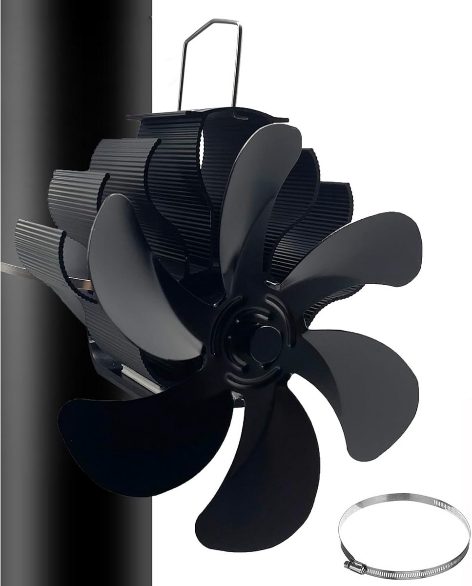 Haard Ventilator - Kachel Fan - Warmte Verspreiden - Zes Bladen - Stil - Zwart