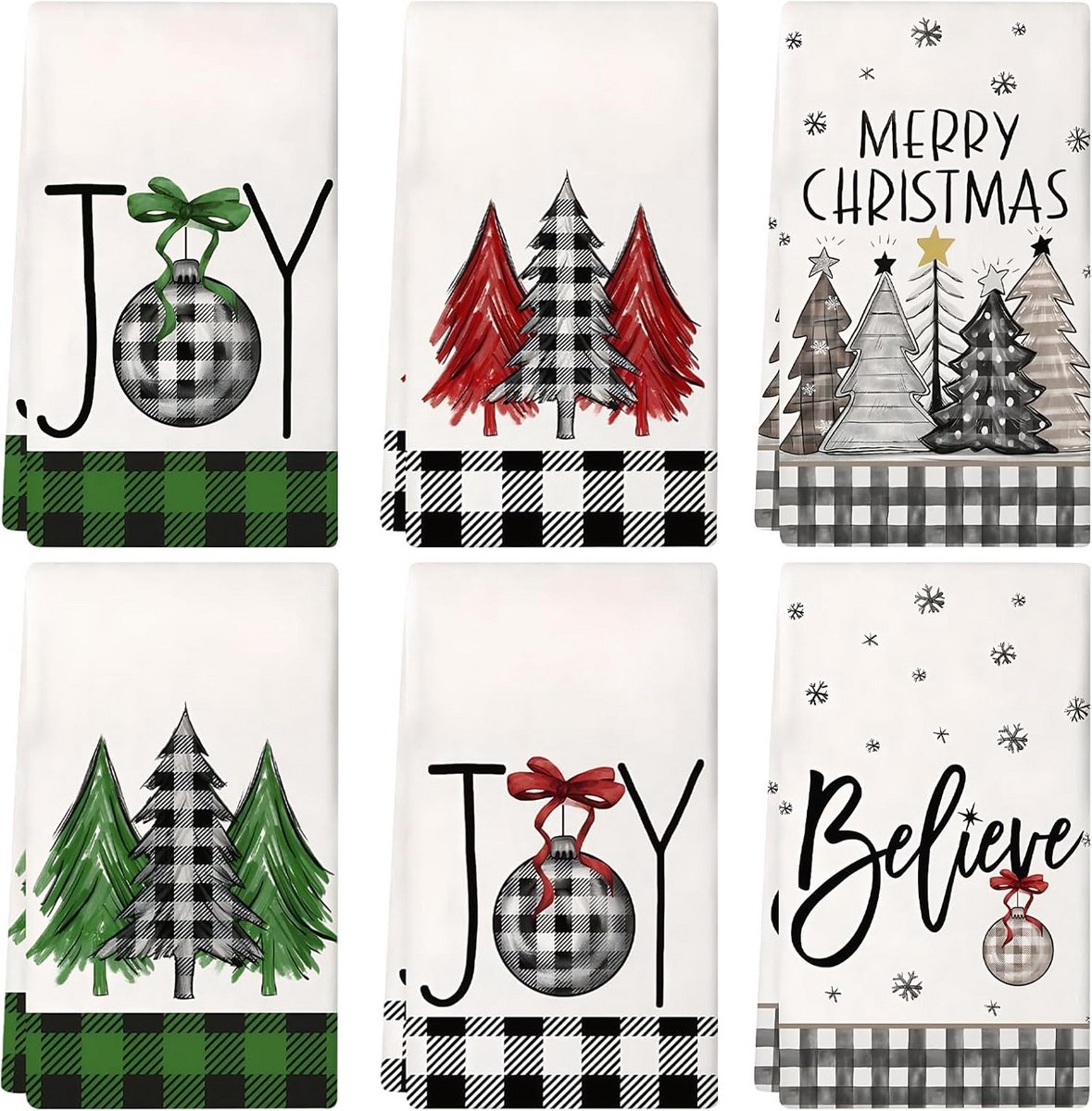 6x Keukendoeken Kerst met Thema - Sneldrogend en Zeer Absorberend Theedoeken 40x48 cm