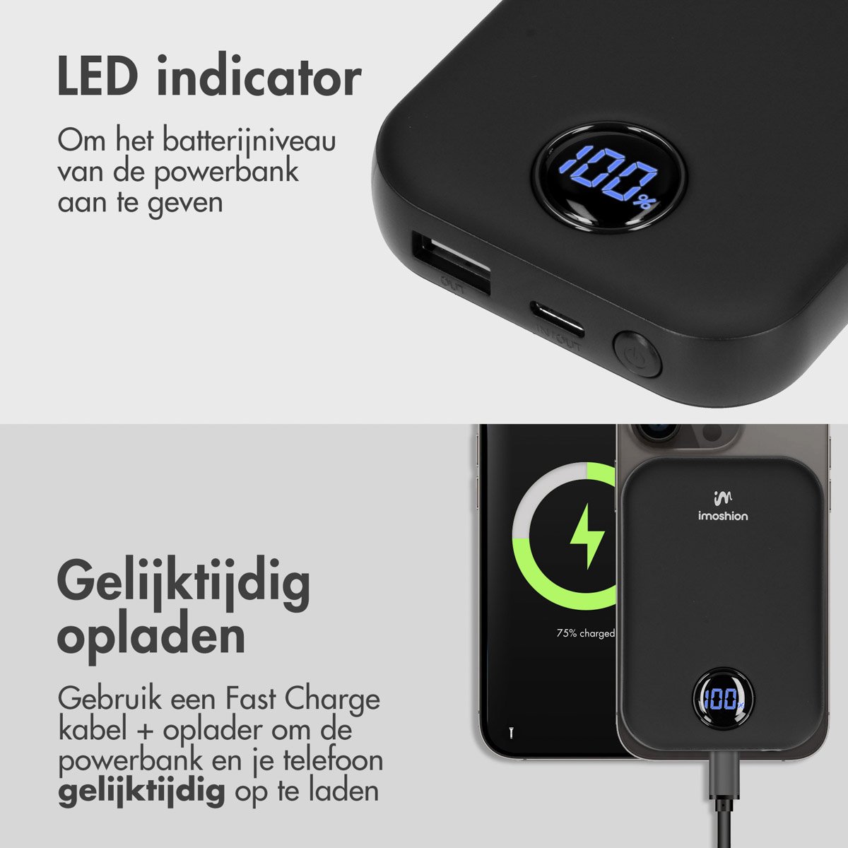imoshion Powerbank 10000 mAh Zwart - afbeelding 3