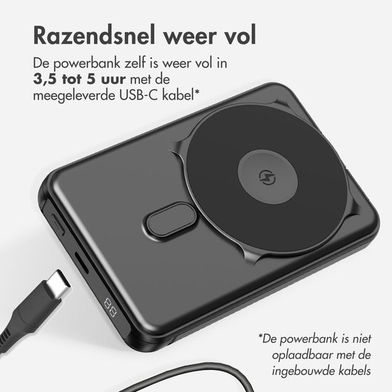 imoshion® Powerbank 10000 mAh met geïntegreerde kabels - Geschikt voor MagSafe - Snellader - USB C - LED-Display - Magnetische Powerbanks - Noodpakket