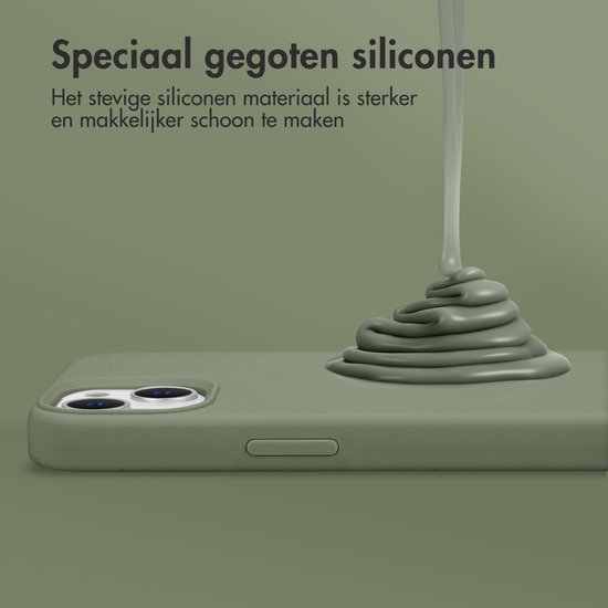 Groen siliconen telefoonhoesje met een straal vloeibare siliconen die erop druipt.