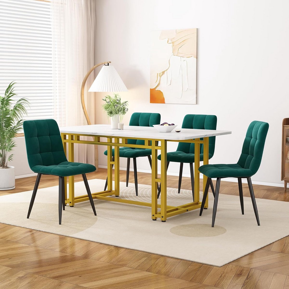 Eetkamerset Tafel met 4 Fluweelzachte Stoelen - 120x70 cm