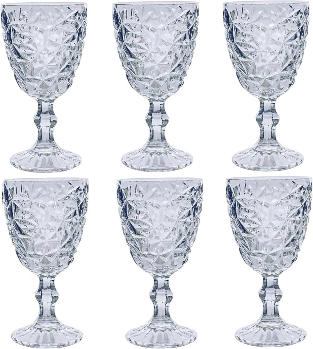 Set van 6 Vintage Gekleurde Wijnglazen met Geribbeld Reliëfpatroon