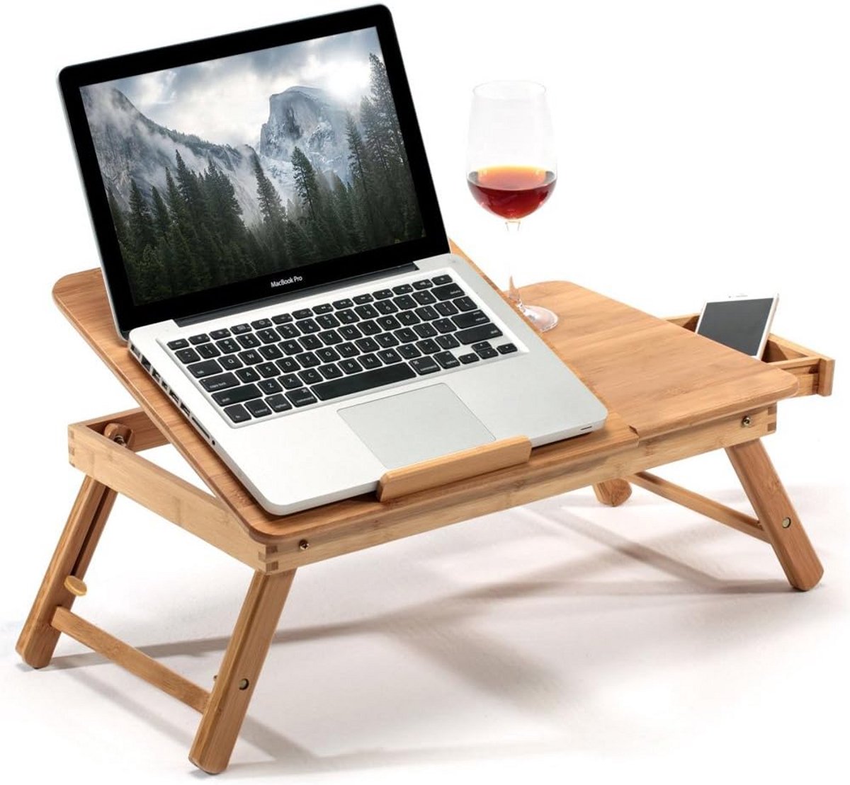 Verstelbaar Bamboe Bedtafel - Dienblad en Laptophouder voor Bank en Bed - 60x30cm