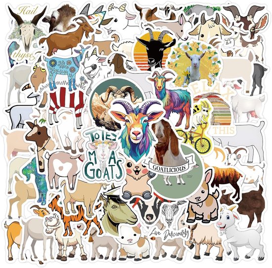 Set van 60 Waterdichte Geiten Stickers voor Koffer, Laptop, Waterfles ...