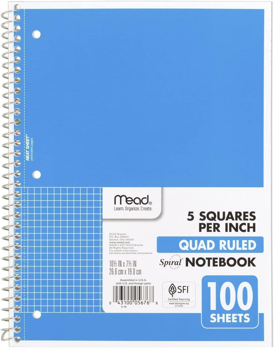 Spiraalblok 1 Thema Quad Ruimteschriften Blauw 100 Vel A5 Formaat