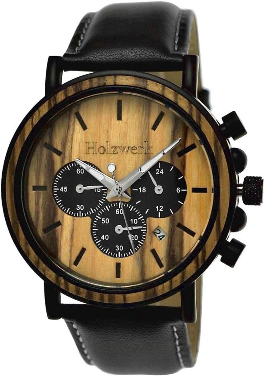 Elegante Analoge Herenhorloge met Houten Wijzerplaat en Leren Band