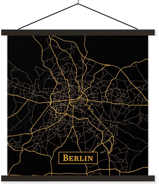 Porte-affiche avec affiche - Affiche scolaire - Carte - Berlin - Or - Zwart - 120x120 cm - Lattes noires