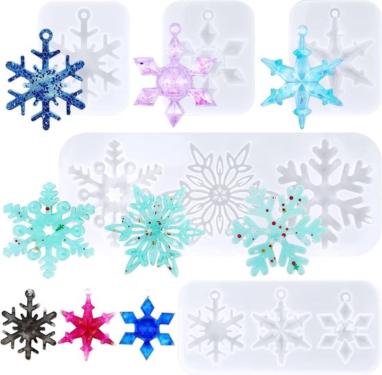 VVGoods - Epoxyharsvormen set voor kerstdecoratie, sneeuwvlokken siliconen vormen, harsmallen - 9 stuks