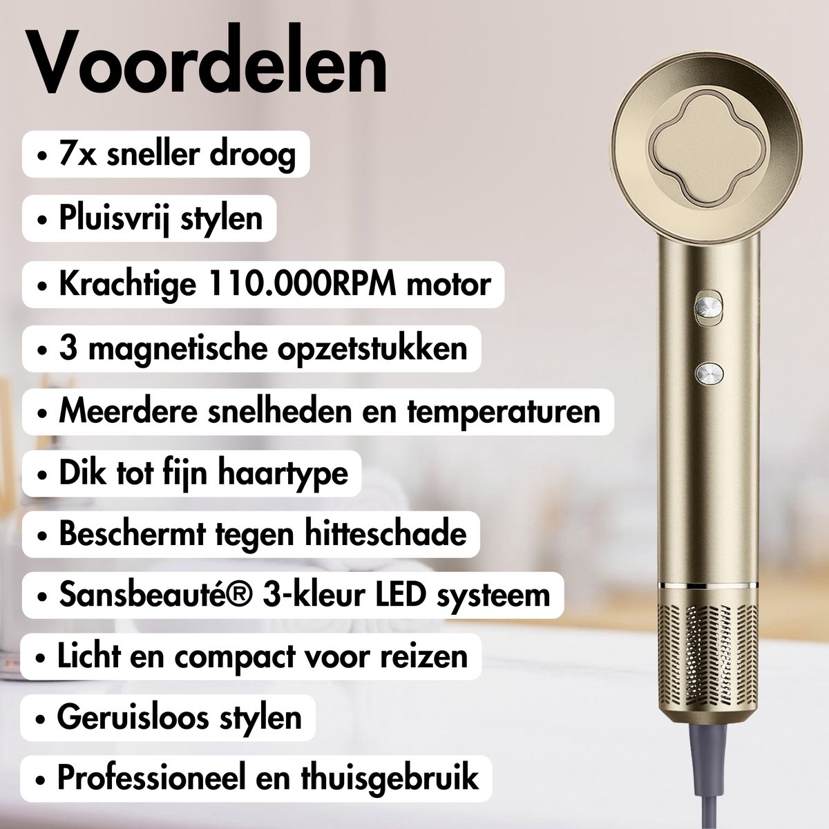 Sansbeauté Föhn met Diffuser - Krullen - 110.000RPM - afbeelding 2