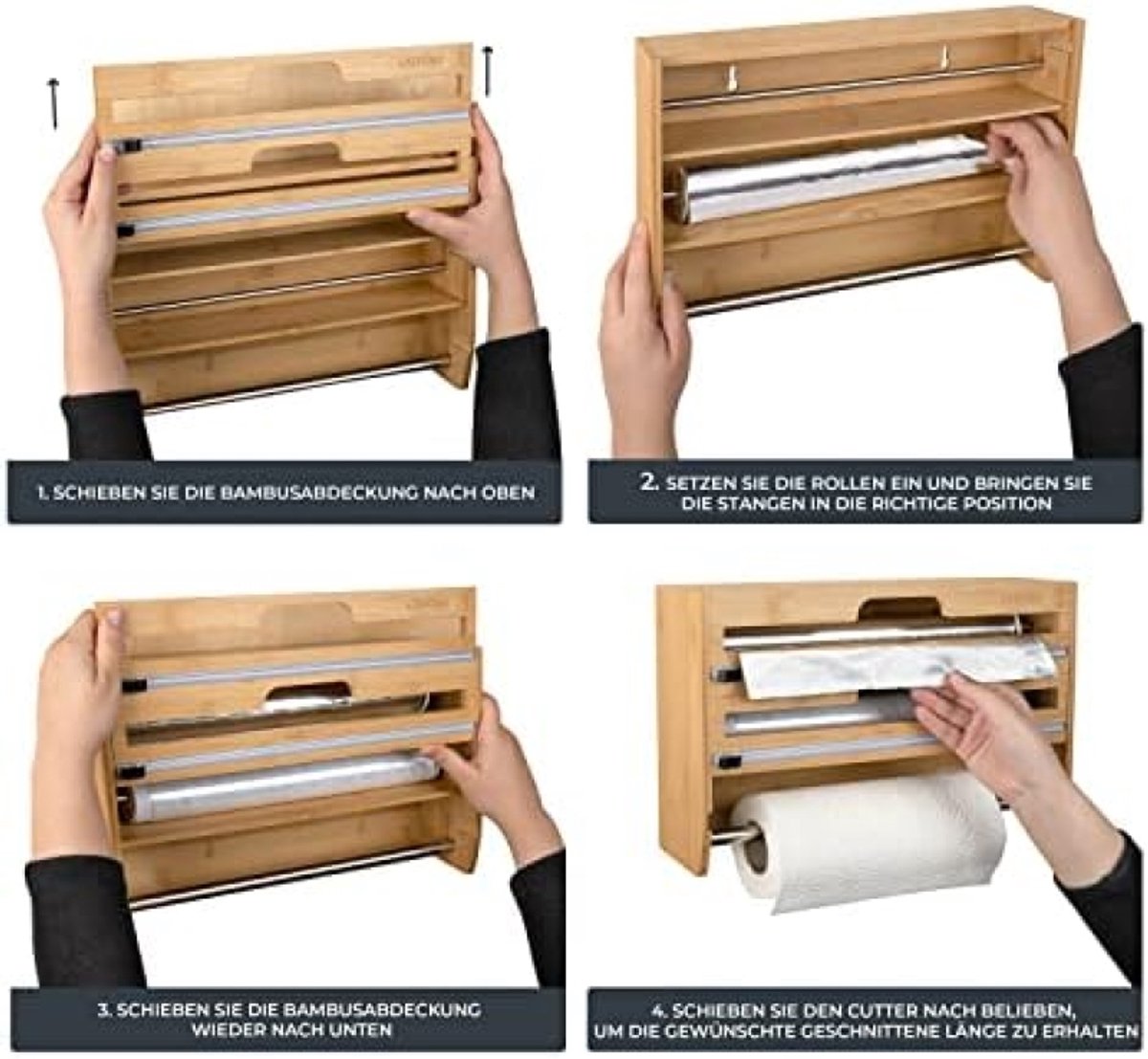 Bamboe keukenrolhouder met foliesnijder - 3-in-1 multifunctioneel keukenaccessoire