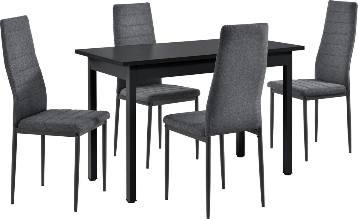 Eetkamerset [en.casa] - eethoek - 5- delig - zwart en grijs