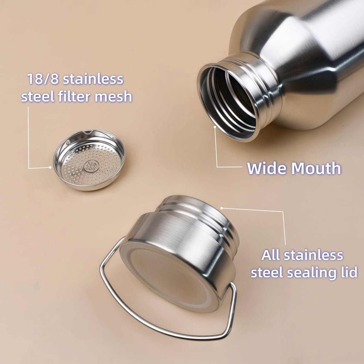 Thermosfles -Thermosbeker - Waterfles - Grote Roestvrijstalen Waterfles - 2L Enkelwandige Handvat Fles - Lekvrij Valbestendig - Verdikte Metalen Herenfles - Perfect voor Sport - Kamperen - Wandelen - Kerstcadeau - Kerstversiering thumbnail 6