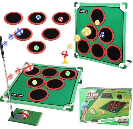 Deze golfset bestaat uit een golfchipspel, een zitzakwerpspel, een puttingmat en puttingdoelen. Geschikt voor golfers, kinderen en gezinnen voor binnen- en buitengebruik. — afbeelding 5