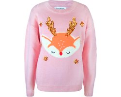 Starry Indigo - Foute Kersttrui / Sweater Meisjes met Glitter | Reindeer | Roos