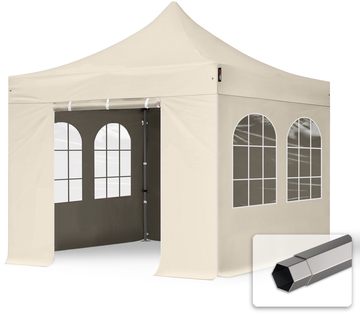 3x3 m Easy Up partytent Vouwpaviljoen, PREMIUM staal 40mm met zijwanden (vensters), crème
