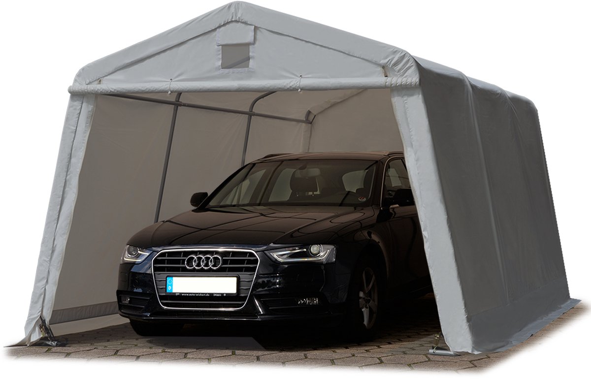 TOOLPORT Tentgarage 3,3 × 4,7 m Premium Carport van PE 600 N – Overkapping / Opslagtunnel, Grijs