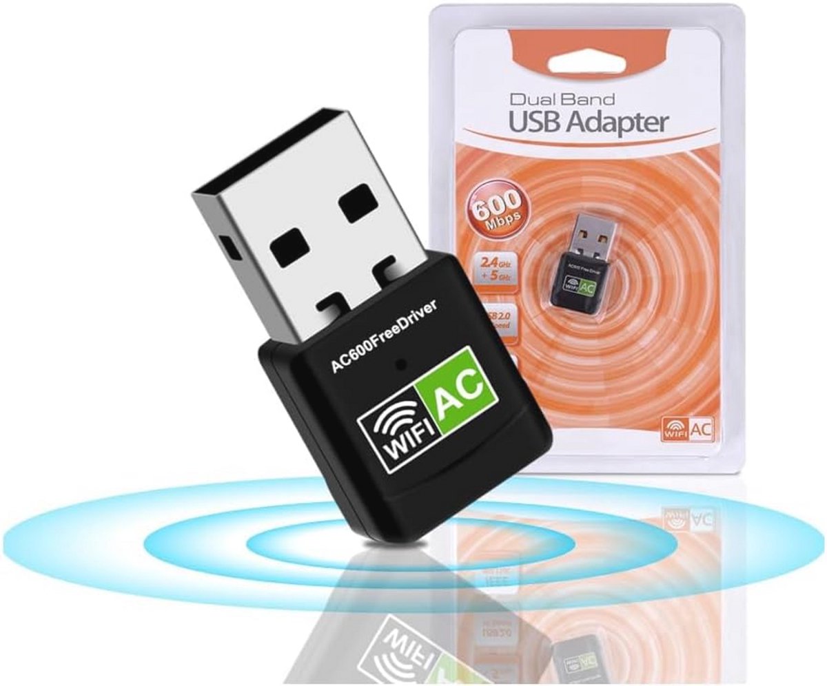 600 Mbps USB WiFi Adapter - Draadloze Netwerkadapter voor PC en Laptop, Dual Band 2.4/5 GHz