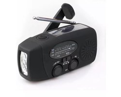 Draagbare radio - Noodradio - opwindbare radio - Zaklamp - Radio op zonne-energie - 2000 mAh - Kunststof - Zwart