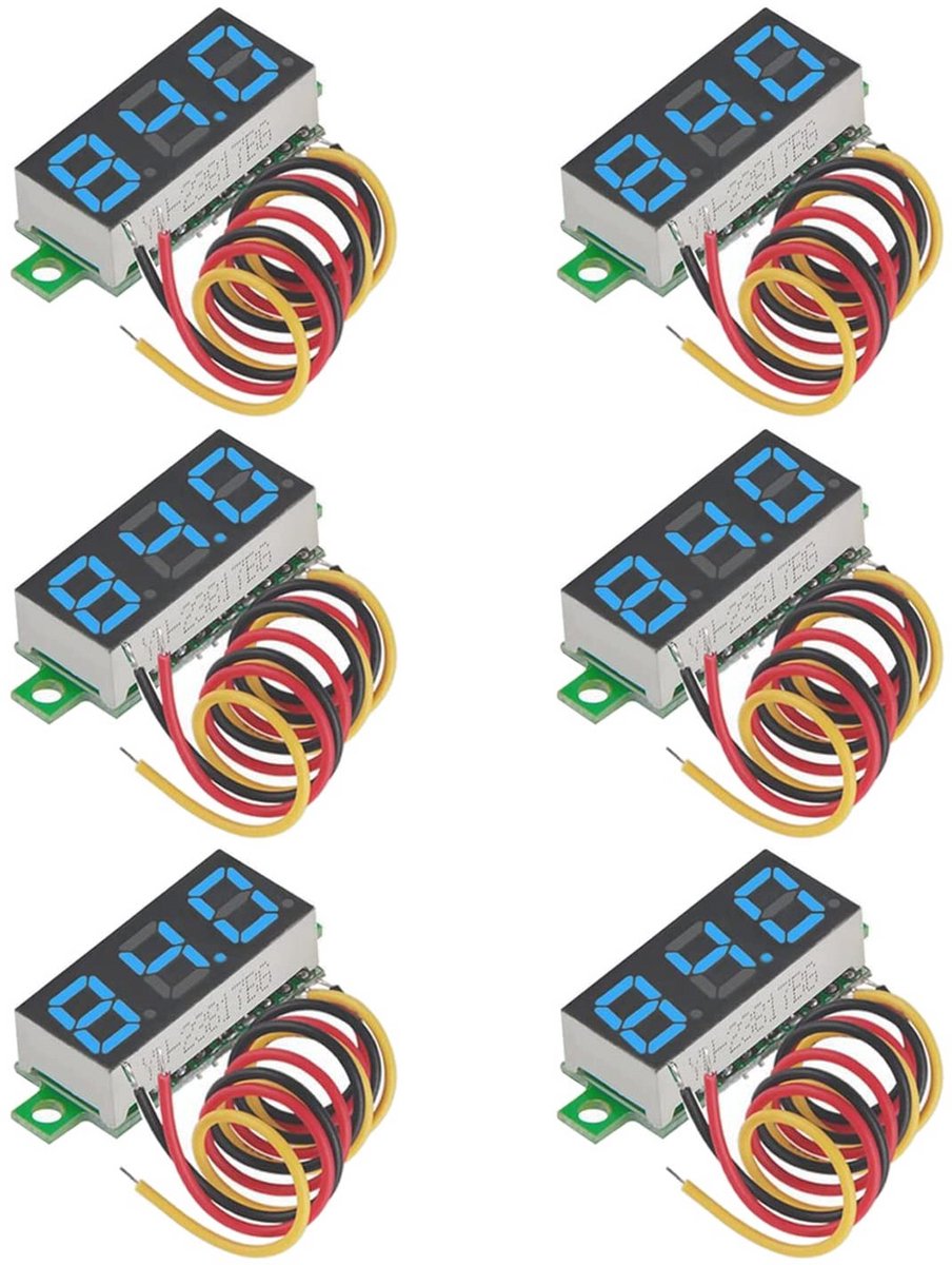 Mini Digitale Voltmeter 0-100V - 6 Stuks LED-Display met Nauwkeurige Drukmeting en Ompolingsbeveiliging