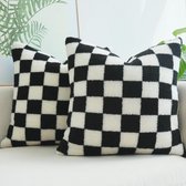 Decoratieve kussenhoezen in luxe dambordpatroon - 2-pack (45 x 45 cm) - Super zacht kunstbont voor bank en slaapkamer