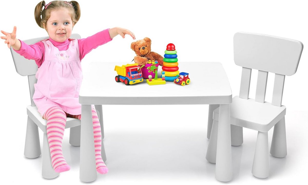 Multifunctionele Kindertafel met 2 Stoelen voor Kinderen van 1-7 Jaar - Activiteiten- en Studietafel in Wit